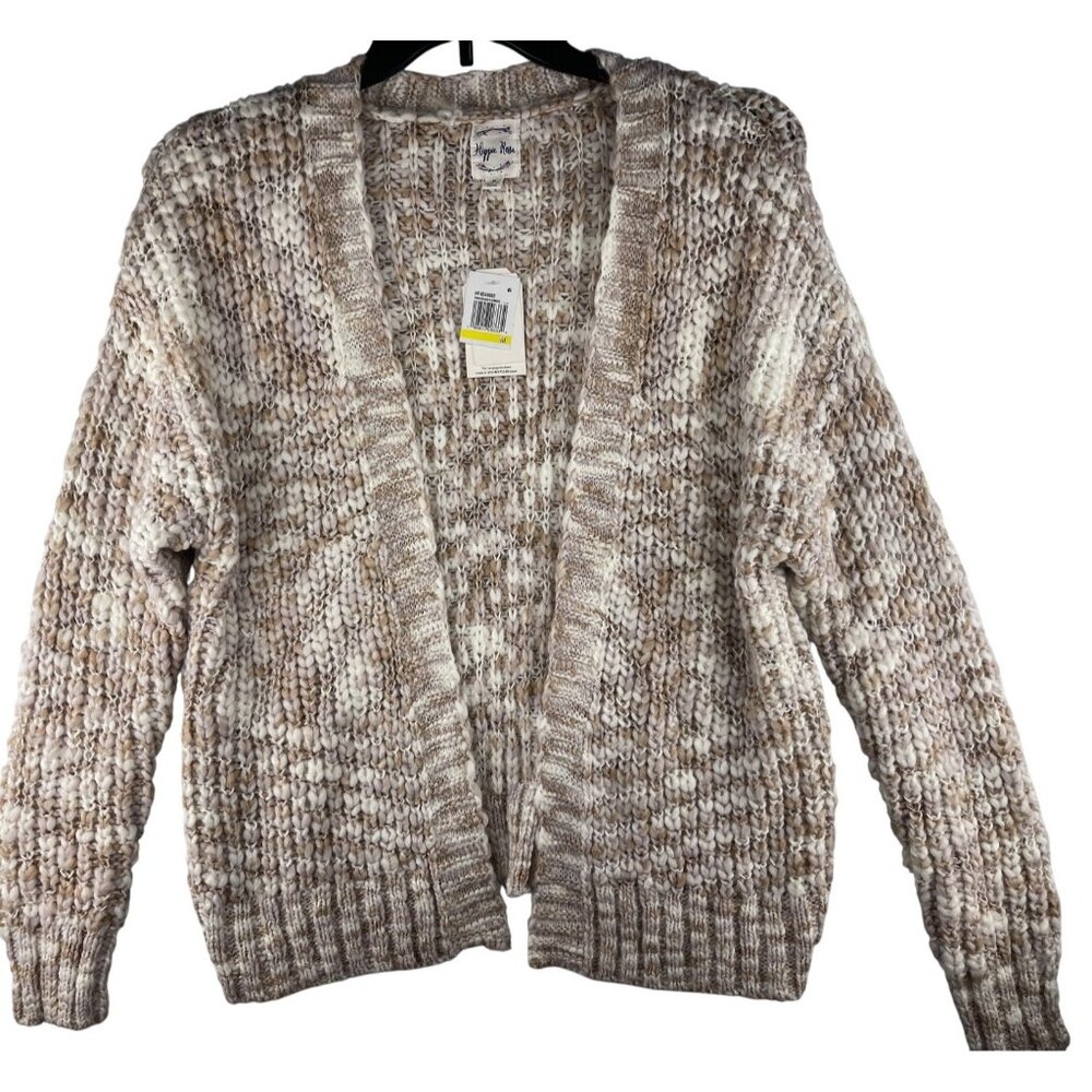 Hippie Rose  Size M Pink/Sand Combo Knit Cozy Open Front Cardigan Sweater